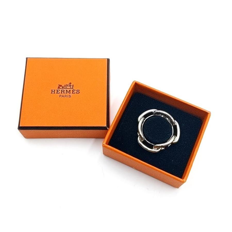 送料無料 美品 エルメス HERMES スカーフリング シェーヌダンクル シルバー系 レディース拍卖