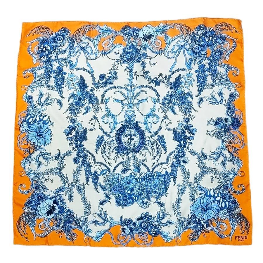 送料無料 美品 フェンディ FENDI スカーフ FXT091 絹 シルク100% 伊製 イタリア製 橙 オレンジ系 レディース拍卖