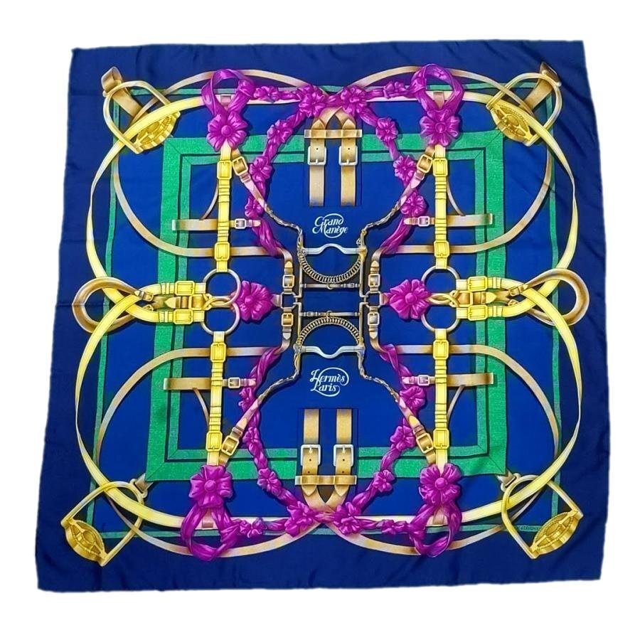 送料無料 美品 エルメス HERMES スカーフ カレ90 Grand Manege 大調教術 仏製 フランス製 レディース拍卖