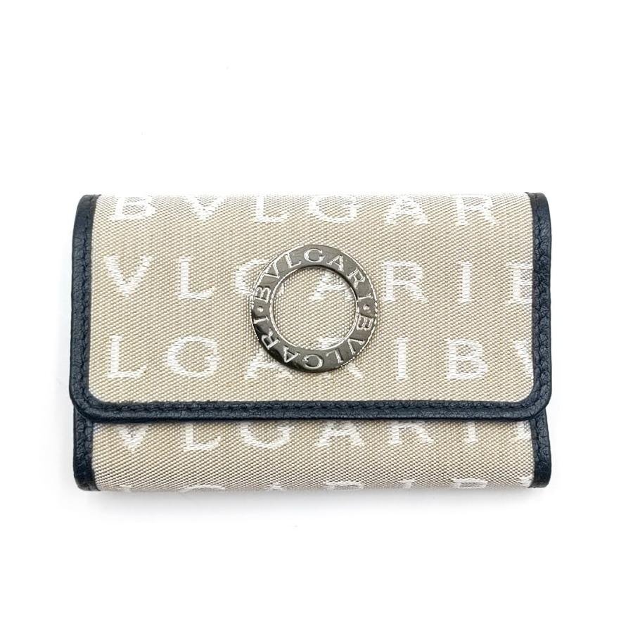 送料無料 超美品 ブルガリ BVLGARI 6連キーケース キャンバス レザー 三つ折り 伊製 イタリア製 レディース拍卖