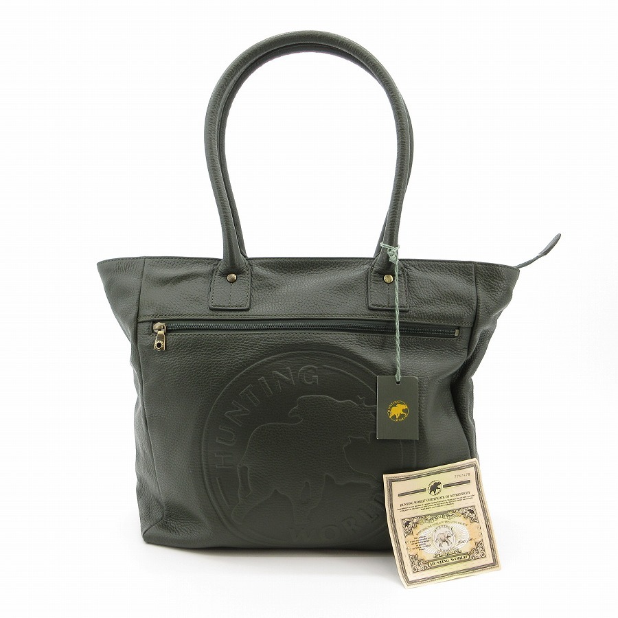 送料無料 超美品 ハンティングワールド HUNTING WORLD トートバッグ レザー イタリア製 ダークグリーン系 メンズ拍卖