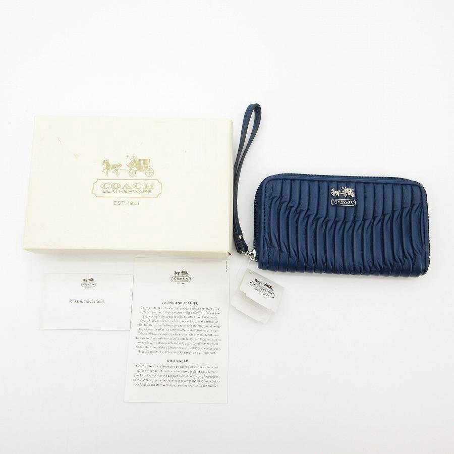 送料無料 超美品 コーチ COACH リストレットポーチ 財布 レザー マディソン 64998 紺 ネイビー系 レディース拍卖
