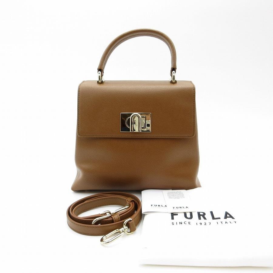 送料無料 超美品 フルラ FURLA ハンドバッグ ショルダーバッグ 鞄 レザー 本革 茶 ブラウン系 レディース拍卖