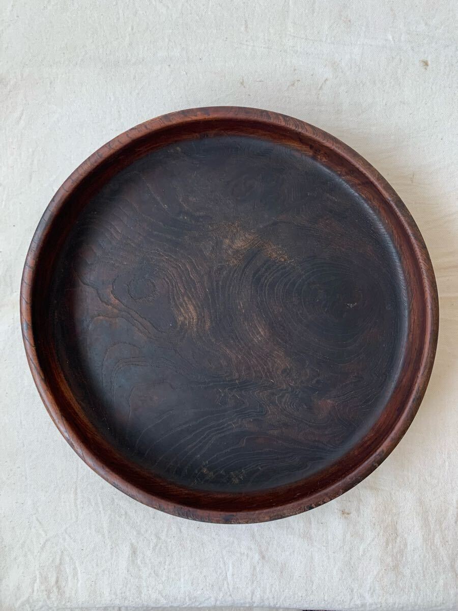 木目が綺麗な丸盆 煎茶道具飾り盆花台春日盆茶盆円式漆器時代古玩古民具民藝古美術骨董古道具古物天然生活インテリアクウネル木製無垢材欅拍卖
