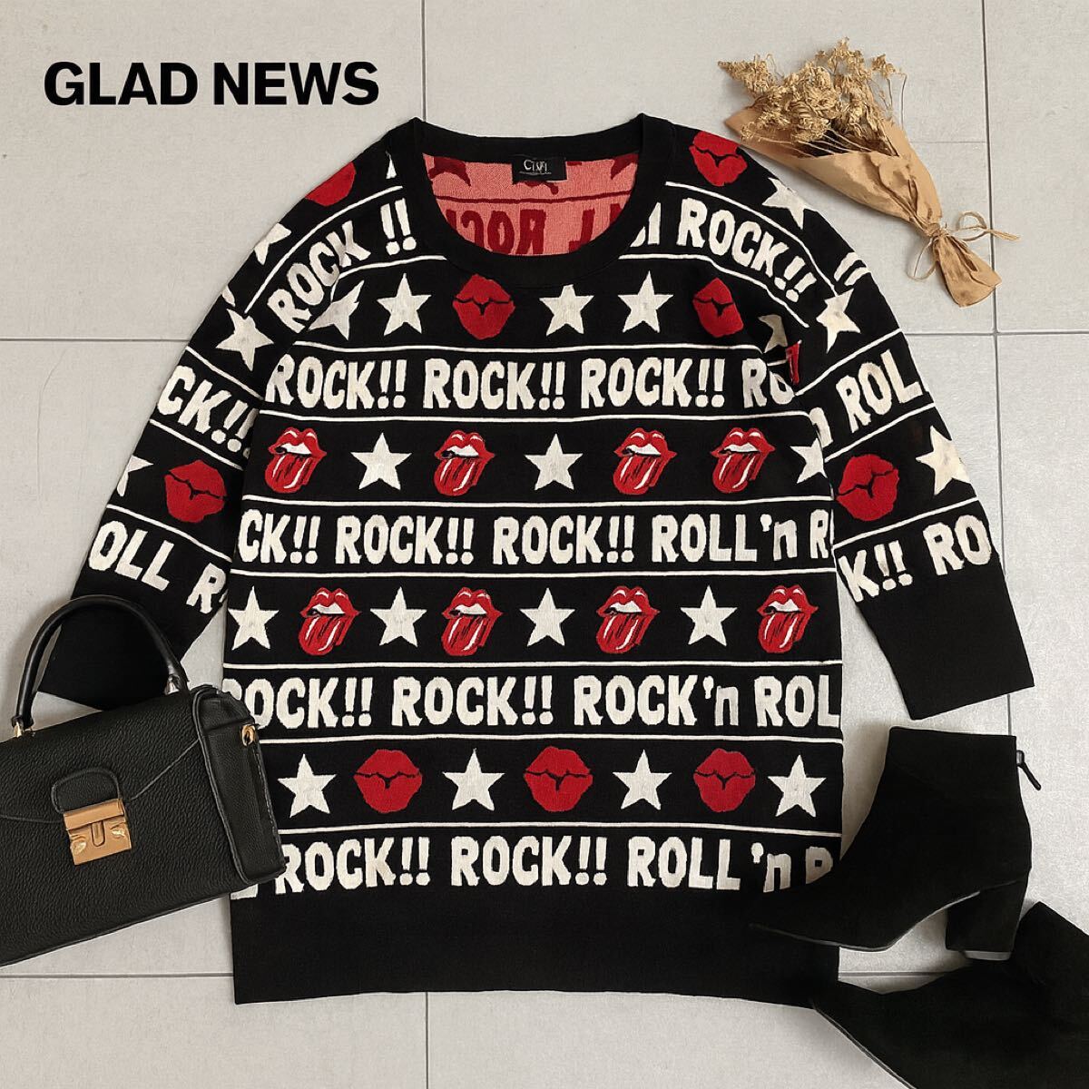 GLAD NEWS Y2K 総柄 派手 ニット拍卖