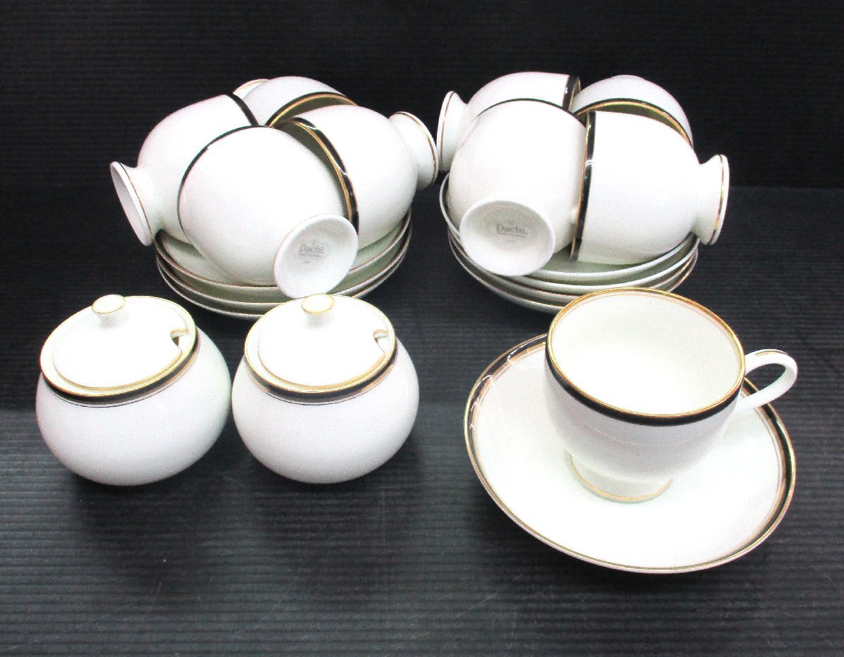 Dachi コーヒカップ9客 シュガーポット2個 1個ソーサー無 黒金縁 中古 101181★拍卖
