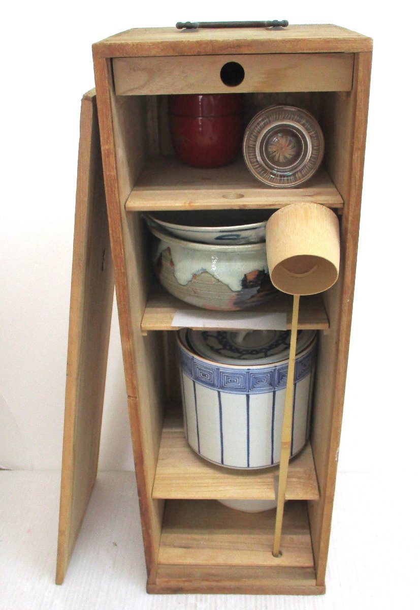 茶道具 お稽古用 9点 箱付セット 冬:志野 夏:蜻蛉安南・建水・水差し・茶筅・棗・茶杓・柄杓・蓋置 中古 88487 ★拍卖