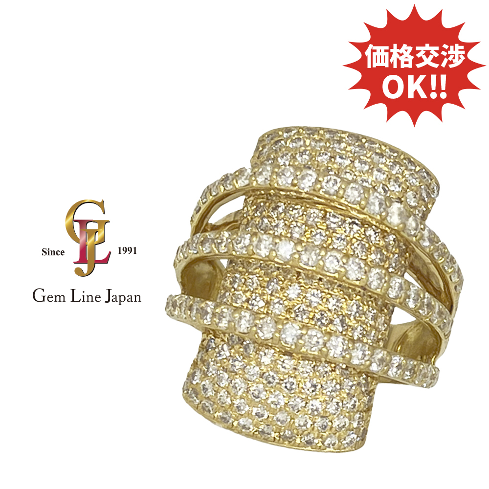 ド迫力 K18 15.32g パヴェ ダイヤモンド 3.3ct メンズ リング拍卖