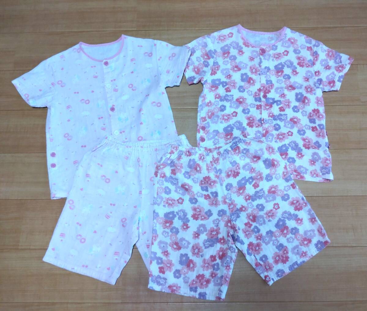 パジャマ 150サイズ 夏用 女の子 ガーゼ生地 涼しい ピンク系 2点セット まとめ売り拍卖