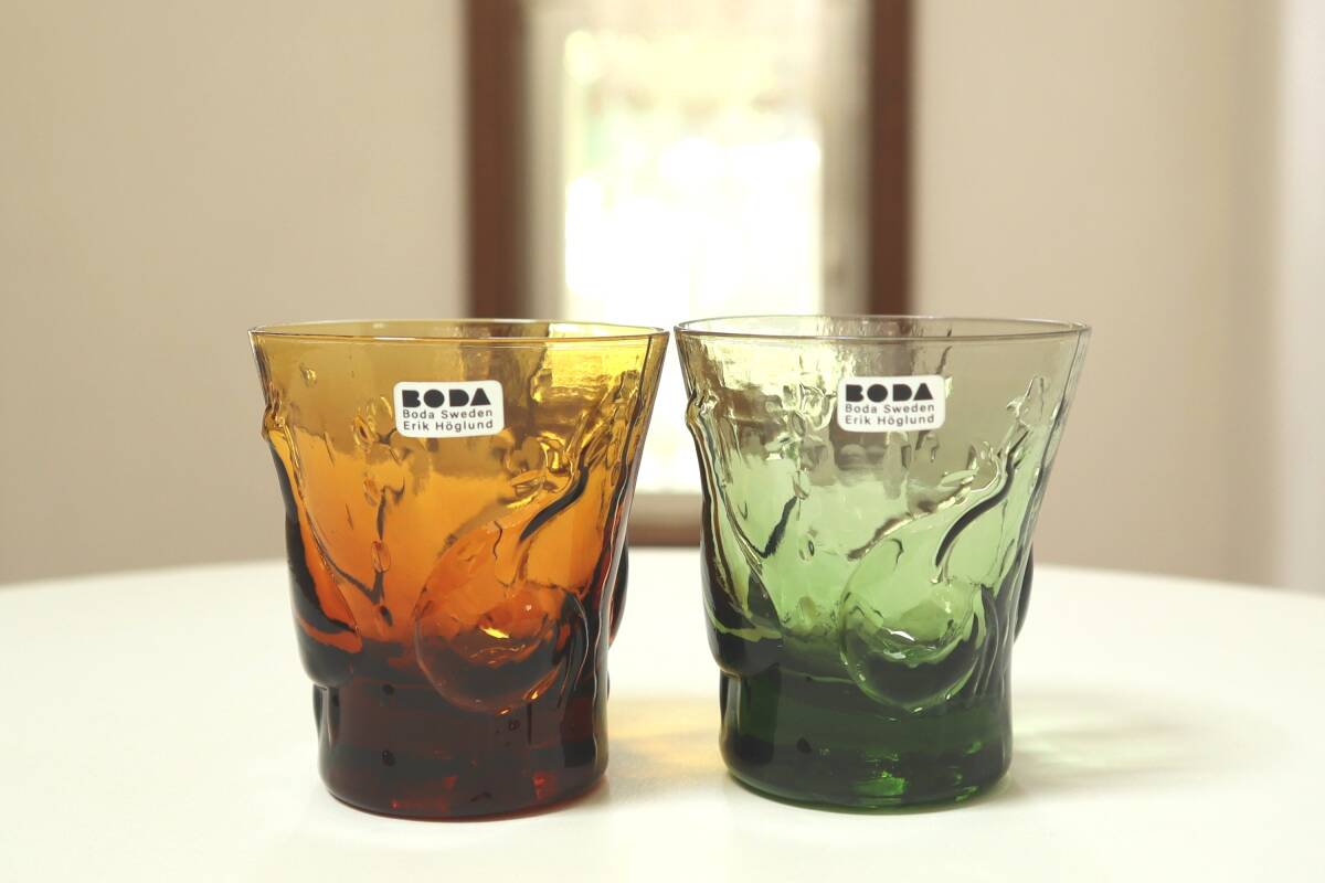 ヴィンテージ★バードレリーフ ショットグラス 2色セットA★Erik Hoglund エリック ホグラン★BODA ボダ拍卖