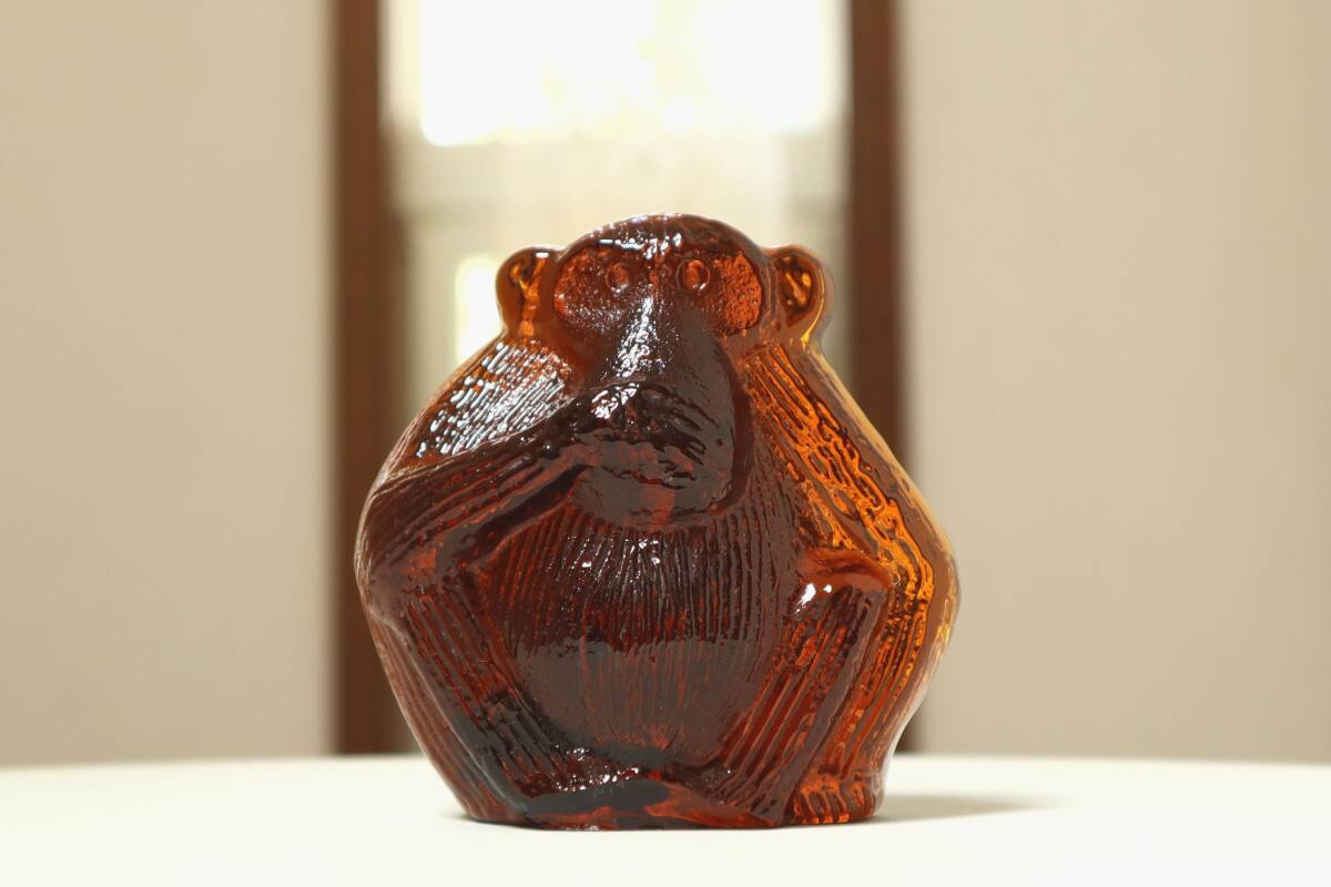 ヴィンテージ★Apaサル(言わざる)ブラウン ガラスオブジェ ペーパーウェイト★Lisa Larson リサ ラーソン★Royal Krona ロイヤルクローナ拍卖