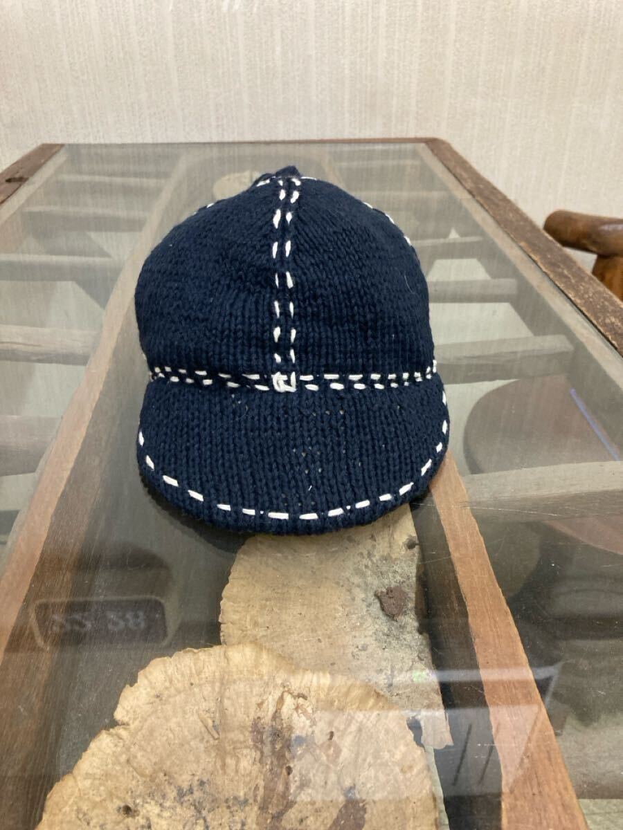 ガイジンメイド、綿手編み刺し子ツバ付きニットキャップ ブラック/Freeサイズ拍卖