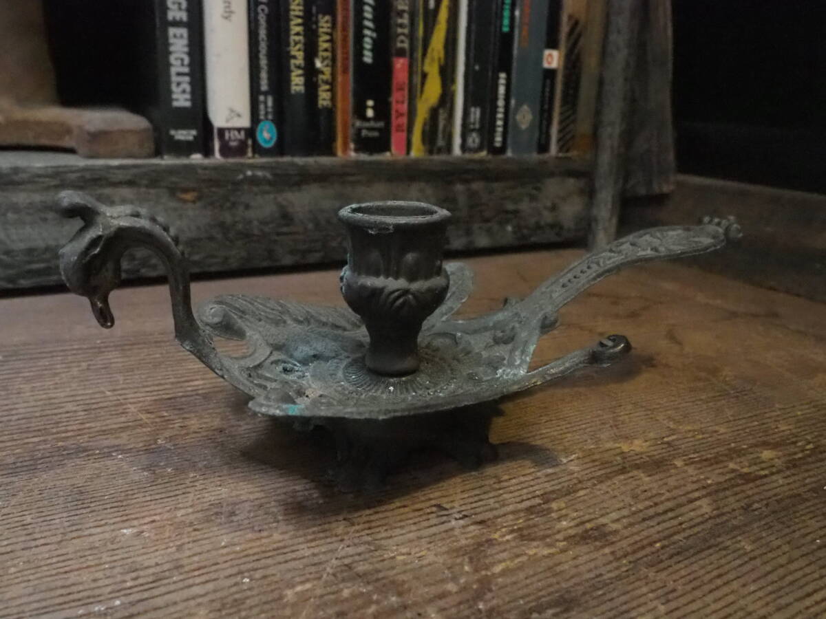 【フランス蚤の市真鍮燭台】クジャクロウソク立てキャンドルスタンド古道具アンティーク骨董インテリアランプランタンインダストリアル拍卖