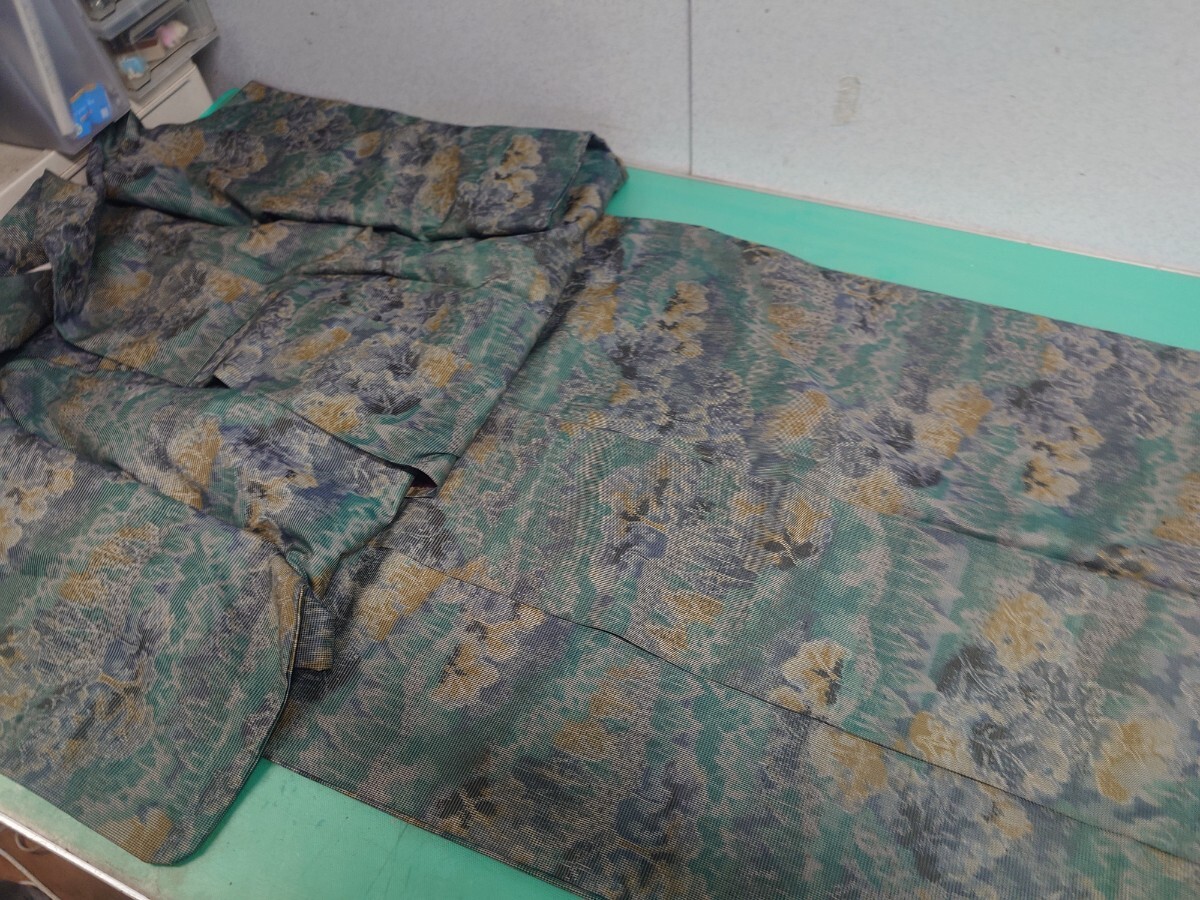 ●156 高級 大島紬 グリーン系 風景 森林 絵画 柄 同窓会 観劇 美術館 オシャレ着 リメイク レトロ アンティーク ③拍卖