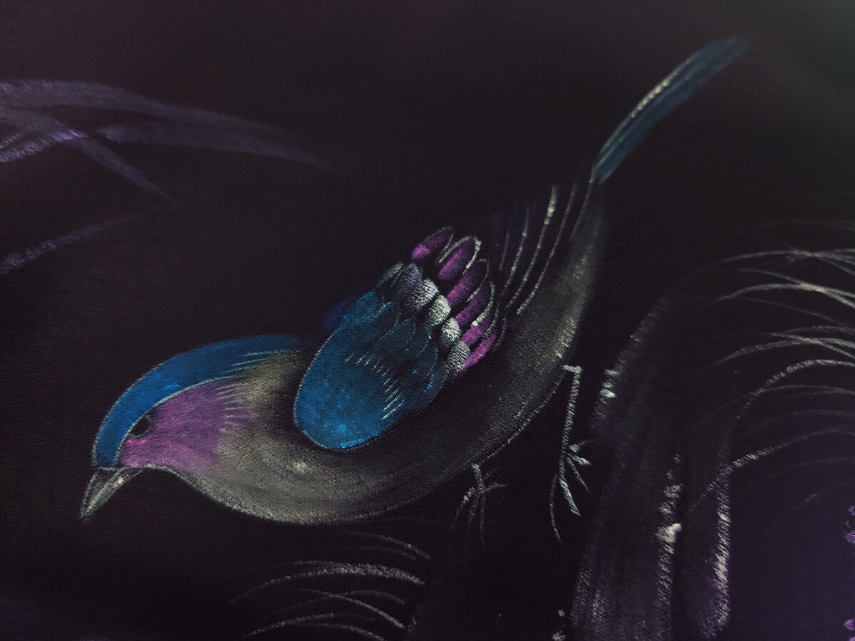 ●157 手描き 素晴らしく 美しい 瑠璃色 ピンク 鳥 花 模様 デザイン 絵付け 染付け 紫 素敵 正絹 付け下げ 着物 作家不明 美品 ③拍卖