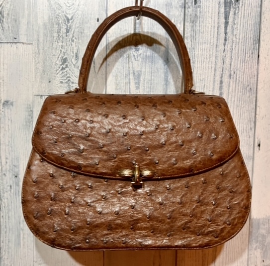 ヴィンテージ リアルオーストリッチ ハンドバッグ ブラウン 茶拍卖