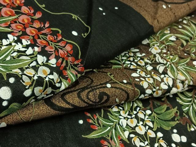 平和屋着物∴夏物 浴衣・小紋兼用 流水藤文 黒地 金彩 綿 AAAZ0681jh拍卖