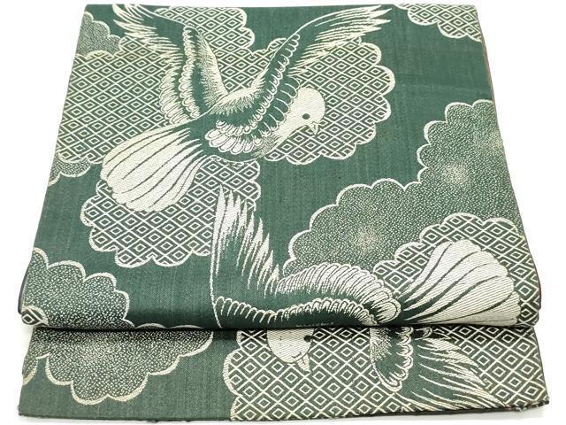 平和屋着物●アンティーク 大正ロマン 両面 全通柄京袋帯 雲取り飛鳥文 正絹 逸品 DAAV9289ob拍卖