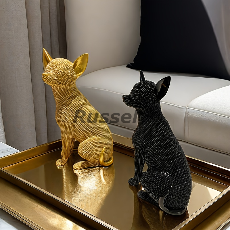 オブジェ チワワ 犬 エレガント ビーズ 装飾 おしゃれ かわいい インテリア 置物 オーナメント 動物 アニマル プレゼント ゴールド 黒 4-7拍卖