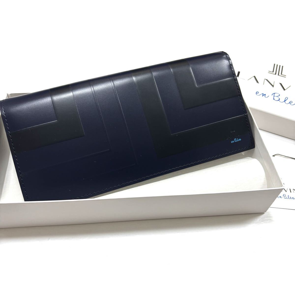 新品箱付 ランバン オン ブルー 長財布 定価1.8万 紺 527624拍卖