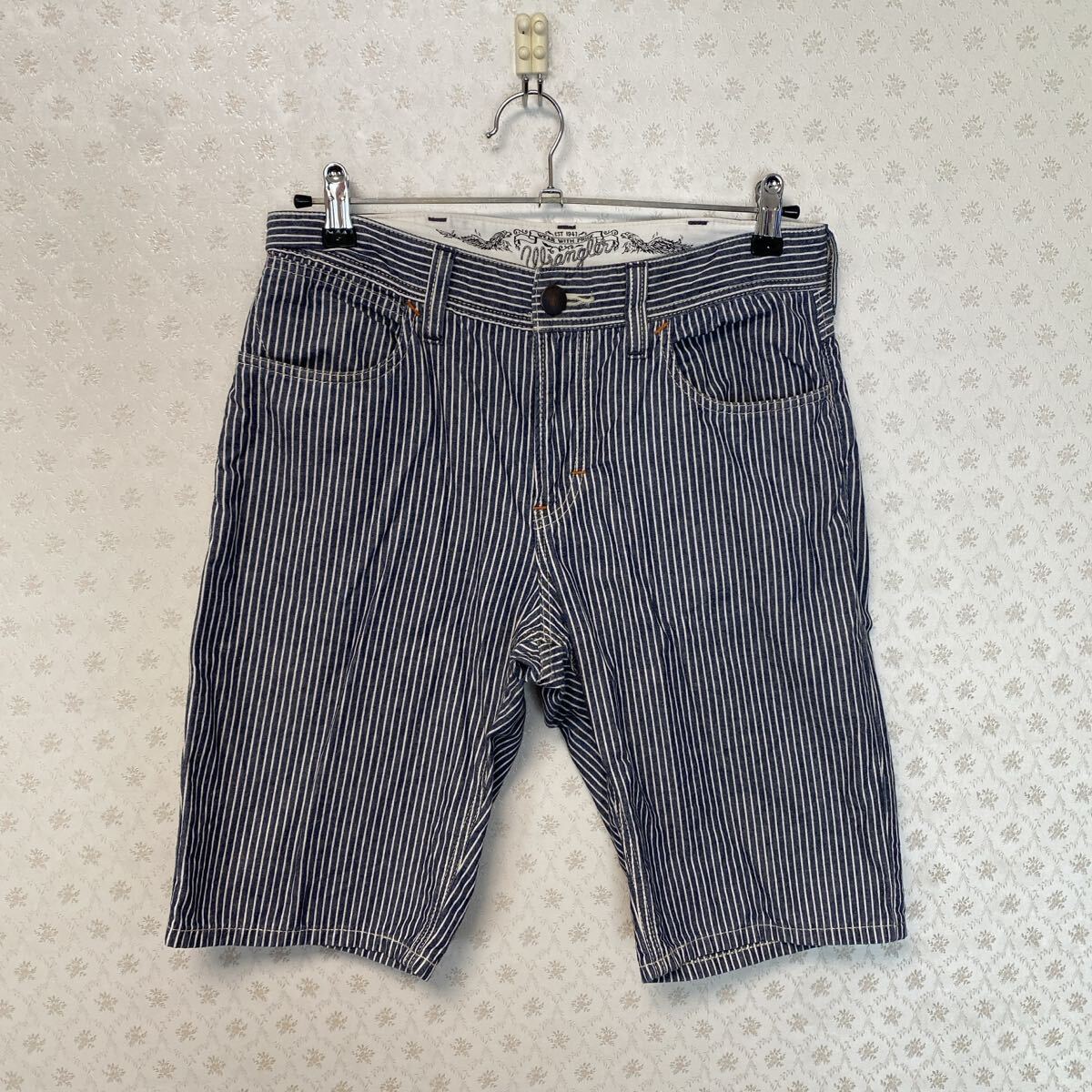 ラングラー メンズ ショートパンツ ネイビー ×白(ストライプ) ウエスト30拍卖