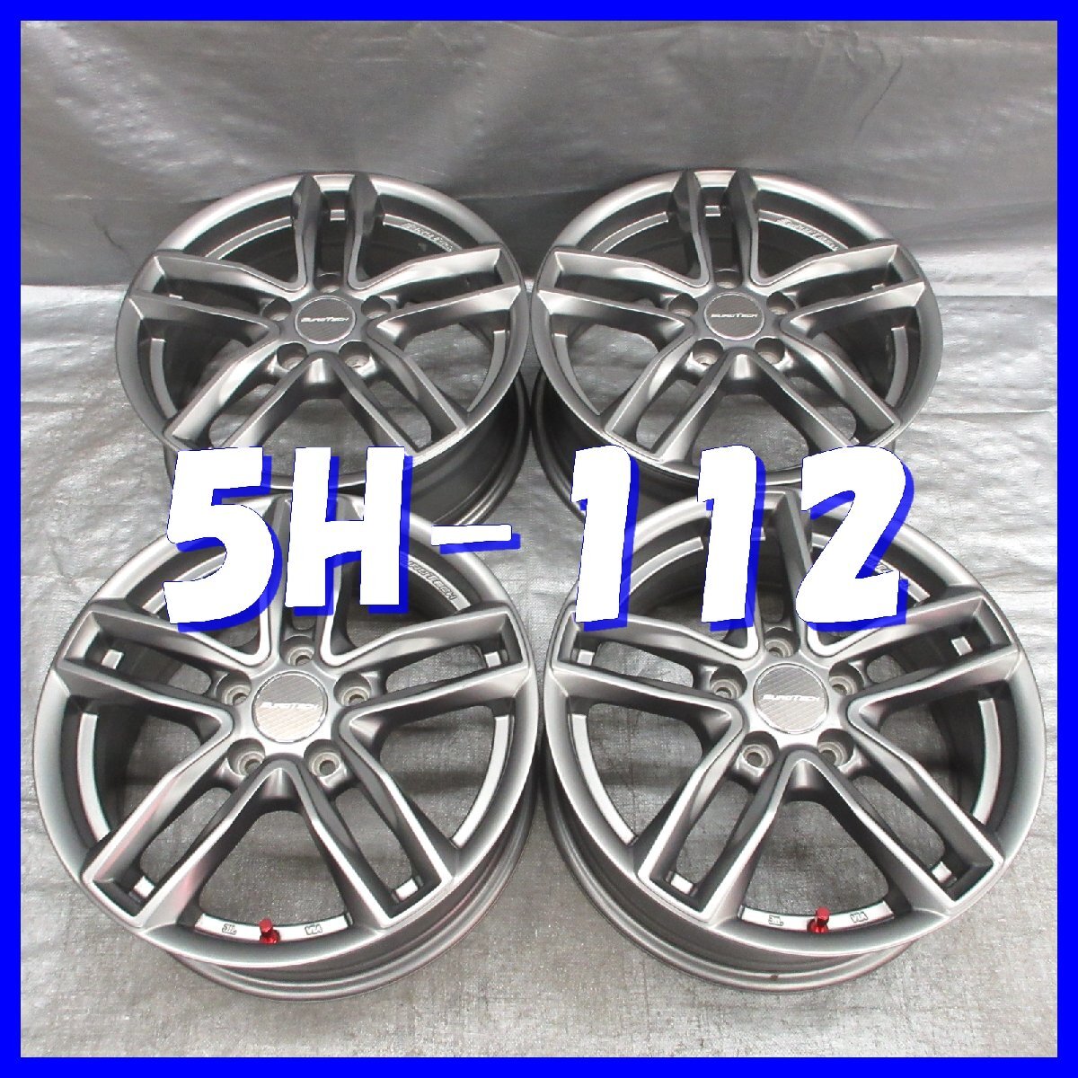 □送料無料 A2■ EUROTECH GAYA5 ■ 16×6.5J+48 ■ 5H PCD112 ■ φ57 ◇ 中古ホイール 4本 ◇ M14可/球面座 マットガンメタ系 VW等 #2拍卖