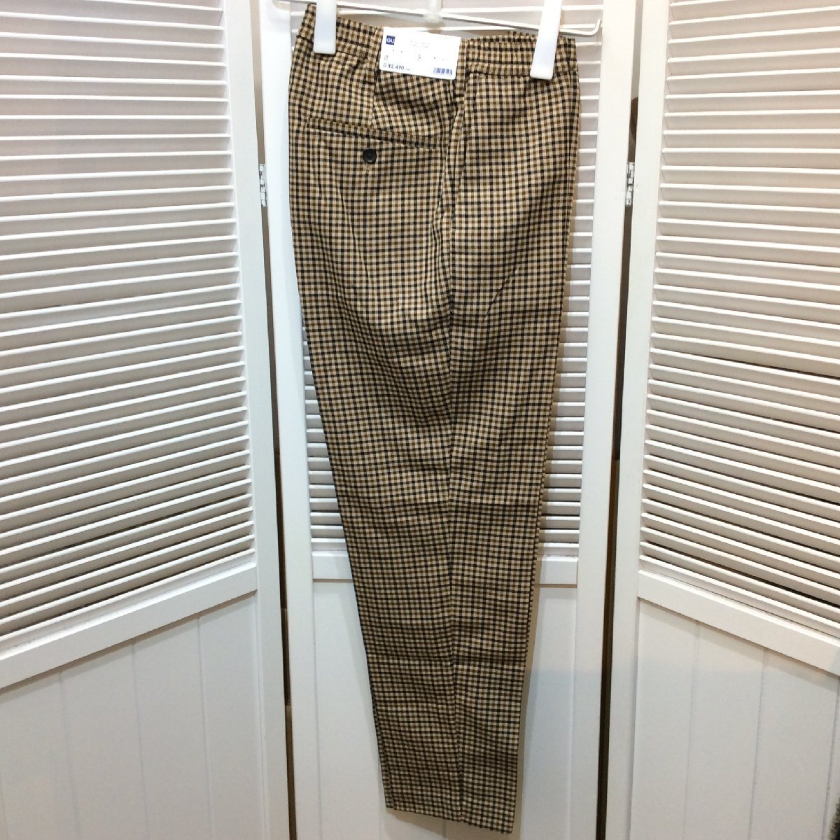 【値下げ】未使用☆GU ジーユー メンズ イージートラウザー (チェック)MC S 72cm ブラウン チェック柄拍卖