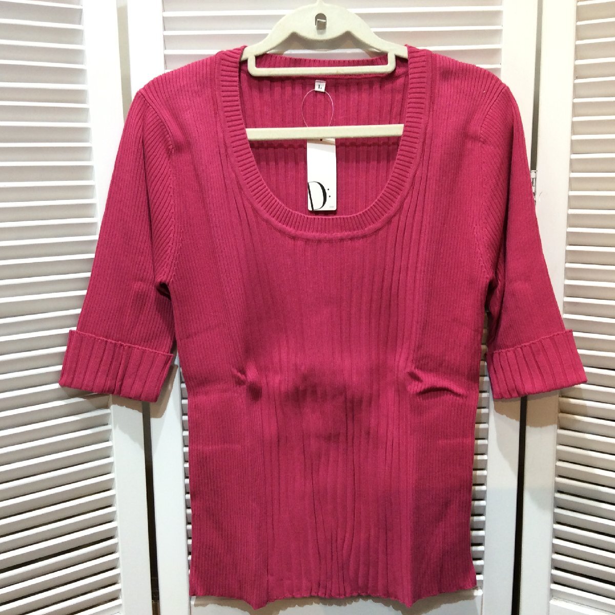 【半額値下げ】新品☆DHC ディーエイチシー レディース 着やせニットUネック L ローズピンク拍卖