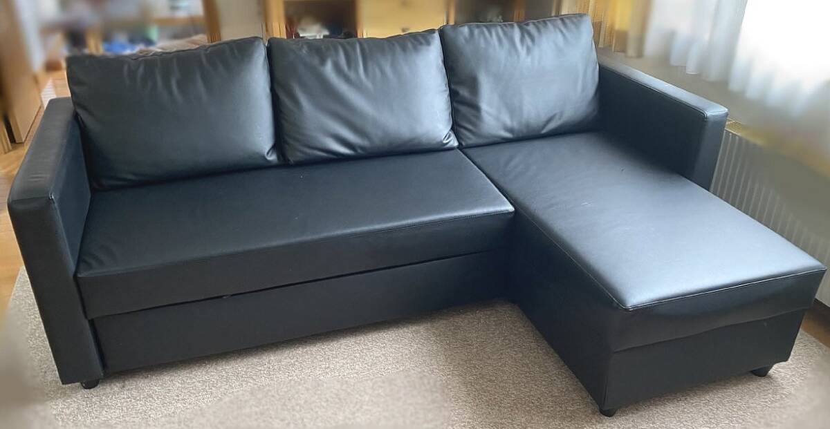 札幌限定■合成皮革 カウチソファベッド ブラック 美品拍卖