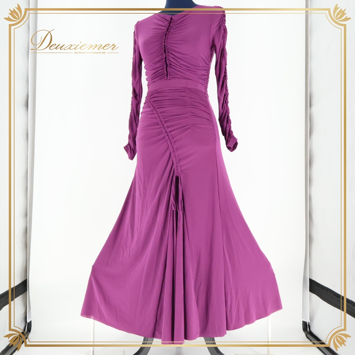 社交ダンス 衣装 ツーピース ワンピース ドレス チャコット Chacott M 紫 レッスン 練習着 パープル系 日本製 フリル 絞り 発表会 舞台拍卖