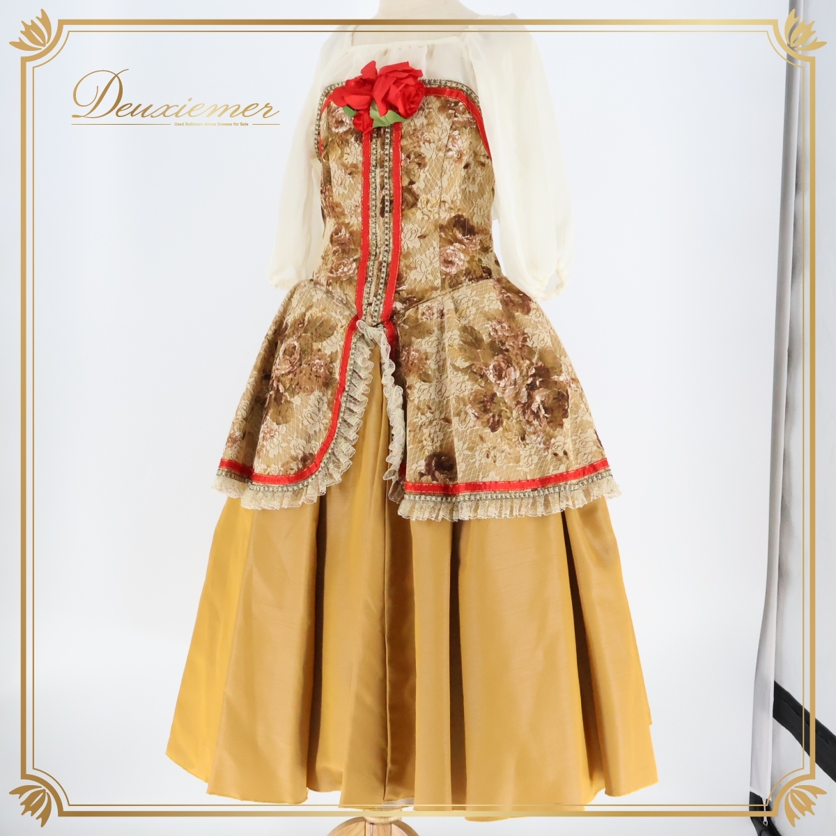 バレエ 衣装 ロマンティックチュチュ ワンピース ドレス 子供 ジュニア 茶色 赤 ゴールド 花柄 柄 模様 発表会 劇 キッズ ブラウン系 拍卖