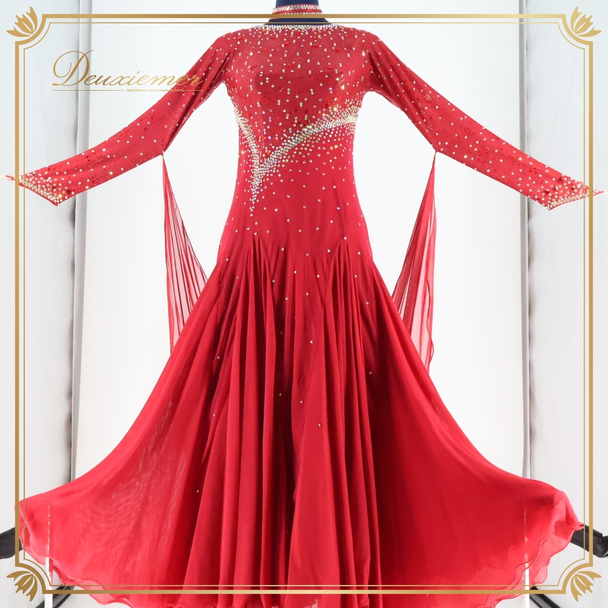 社交ダンス 衣装 スタンダードドレス スタンダード ワンピース ドレス 社交ダンスドレス フロート 赤 レッド系 レース 落ち感 デモ 競技用拍卖