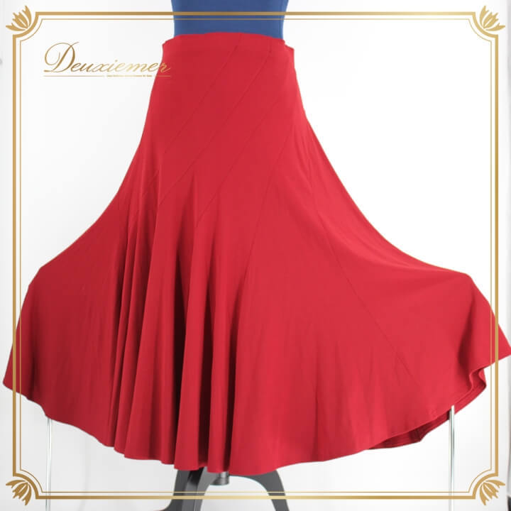 社交ダンス 衣装 スタンダード スカート パーティー レッスンウェア 練習着 レッド系 赤 エル・プラト 無地 シンプル 派手 目立つ 上品拍卖