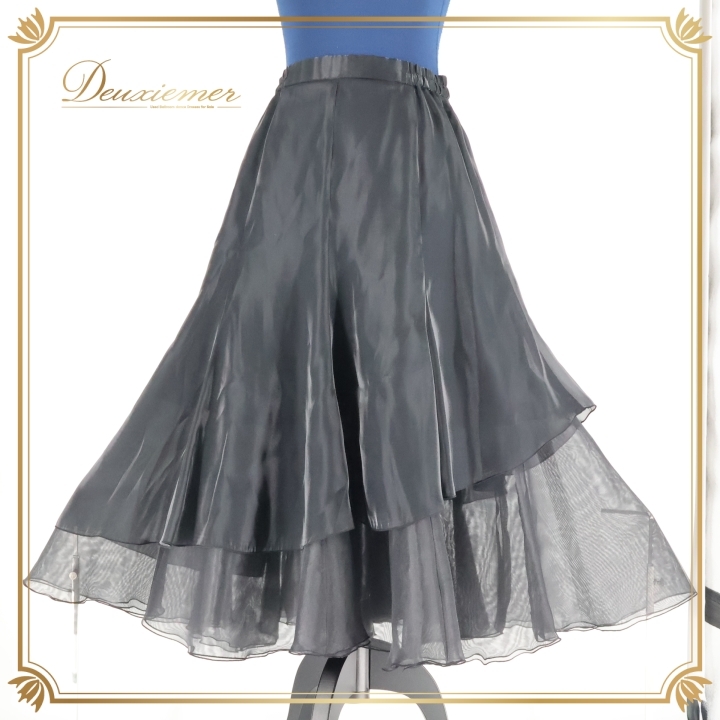 社交ダンス 衣装 スタンダード スカート 黒 レース レッスン 練習着 ブラック系 日本製 社交ダンススカート フリル イベント 発表会 舞台拍卖