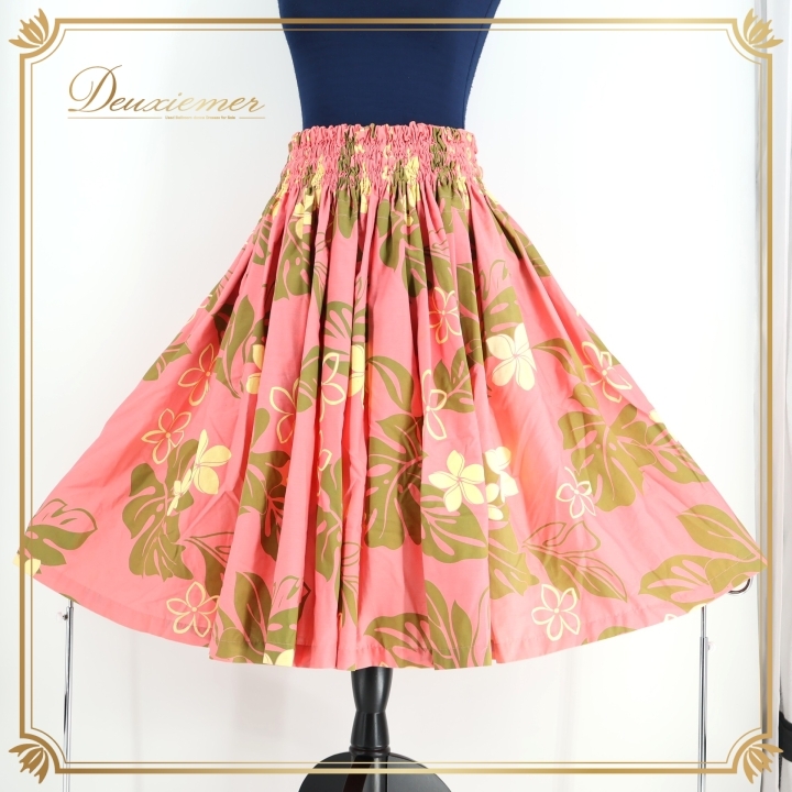 フラダンス 衣装 パウスカート ピンク系 フラ ダンス 花柄 シングル レッスン ハワイアン 緑 黄 練習 プルメリア柄 モンステラ柄 アロハ拍卖