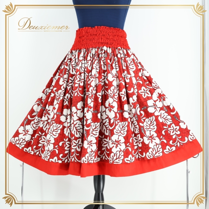 フラダンス 衣装 パウスカート レッド系 フラ ダンス ダブル ハワイアン Ethnic Labels レッスン 鮮やか 赤 白 黒 花柄 アロハ スカート拍卖