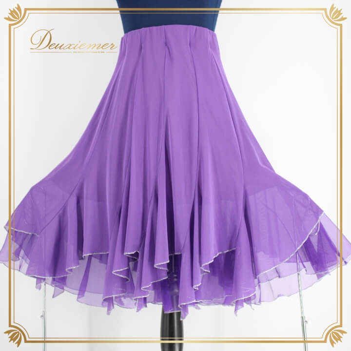 社交ダンス 衣装 スタンダード スカート レッスンウェア パーティー INIZIO パープル系 紫 シンプル 無地 かわいい 上品 レース 透け感拍卖