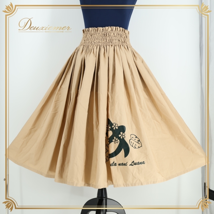 フラダンス 衣装 パウスカート ベージュ系 フラ ダンス シングル ホヌ柄 レッスン ハワイアン 花柄 黒 アロハ シンプル 亀 落ち着いた色 ①拍卖