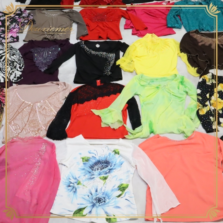 【美品 社交ダンス 衣装 レッスン着 30点 セット まとめ売り】ブラウス トップス 30着 SET ラテンモダン 練習着 ストレッチ素材 ダンス 拍卖