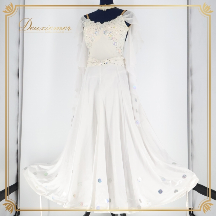 社交ダンス 衣装 スタンダードドレス ドレス ワンピース パーティ 発表会 白 レース 軽い 薄い ホワイト系 デモ 競技 ダンス シンプル拍卖