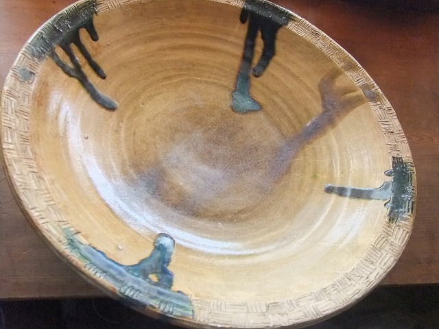 黄瀬戸鉢 大皿 人寄せ飾り皿 アンティーク 骨董品 完品 送料出品者負担拍卖