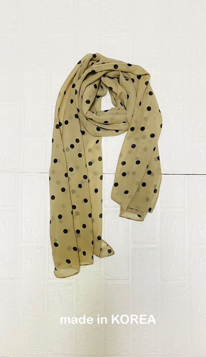 【韓国製 】ドットストール ベージュ×ブラック スカーフ ストール拍卖
