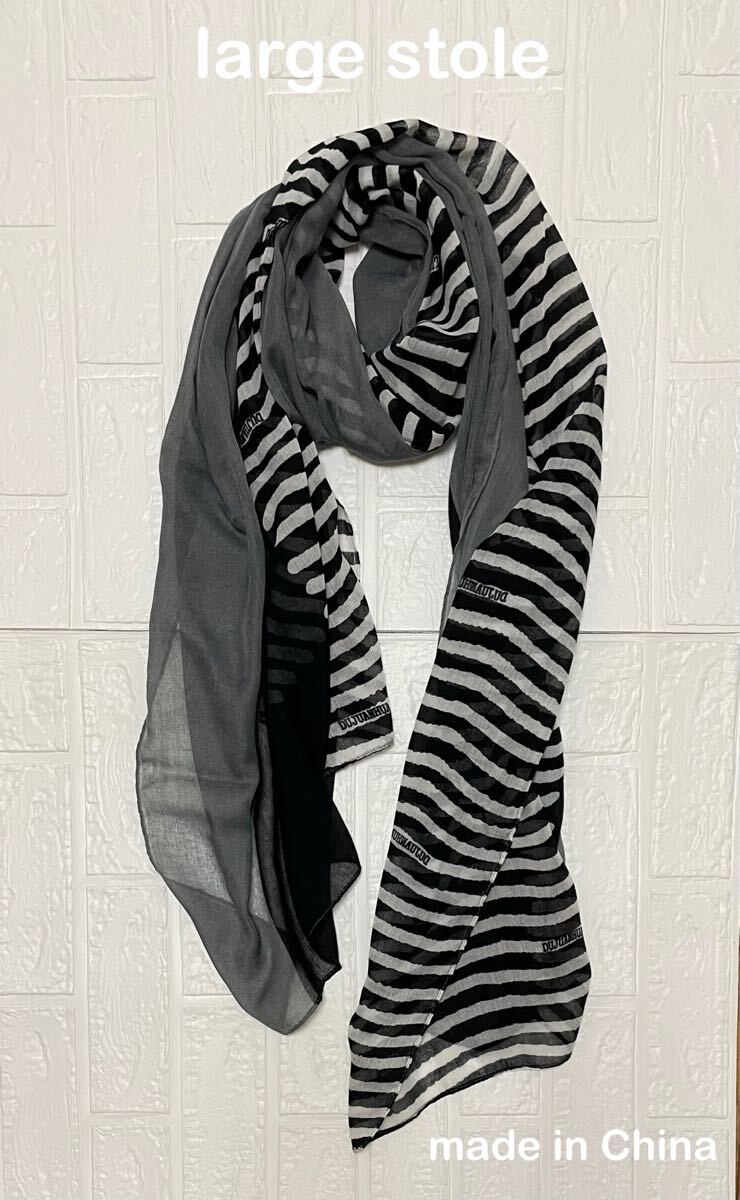 【台湾セレクトショップ】 2パターン柄 ストール 黒×グレー スカーフ拍卖