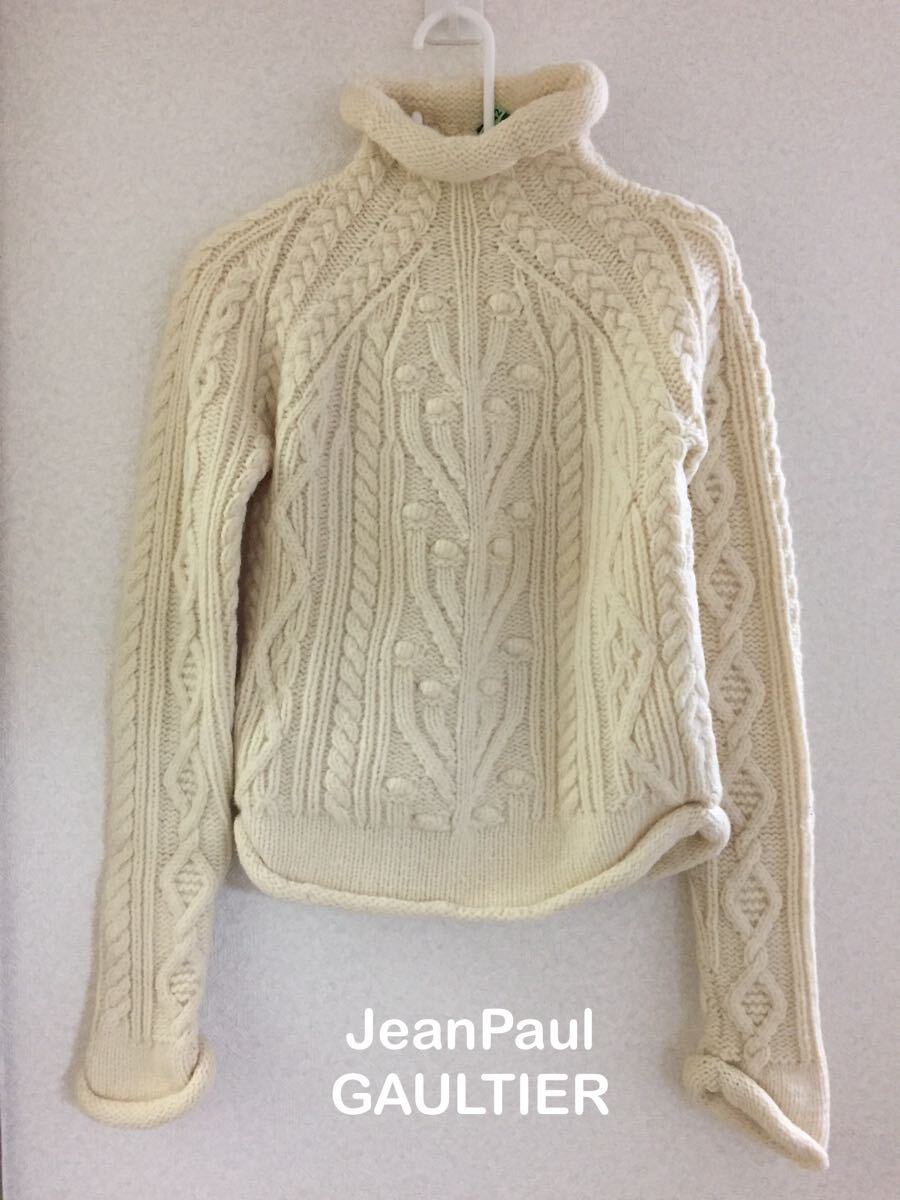 【JeanPaul GAULTIER 】タートルウールニット40 オフホワイト ウール100 セーター 長袖拍卖