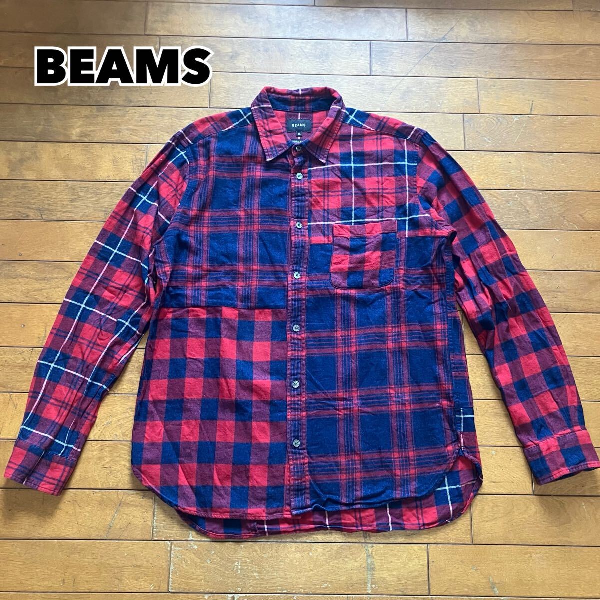 ☆【 BEAMS 】★ マチネル 切り替えネルチェックシャツ★サイズXL拍卖