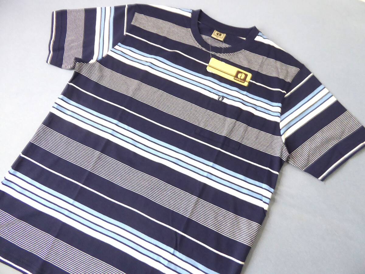 HANGTEN ハンテン カジュアル ロゴ刺繍 ボーダー柄 ポケット付 コットン半袖 Tシャツ LL拍卖