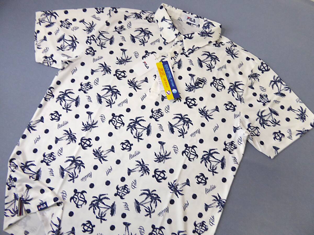 FILA GOLF フィラ ゴルフ 総柄 南国 リゾート アロハ柄 吸汗速乾 UVカット ストレッチ 半袖ポロシャツ LL 白 ②拍卖