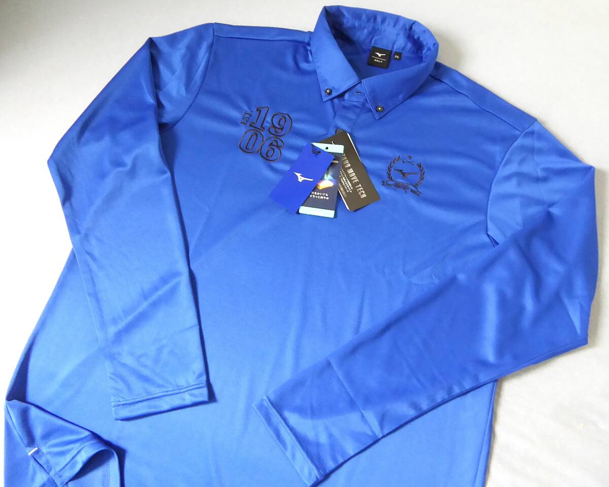 MIZUNO GOLF ミズノ ゴルフ 吸汗速乾 ドライ ムーブテック ダイナモーションフィット ストレッチ ボタンダウン長袖ポロシャツ 2XL 青 ②拍卖