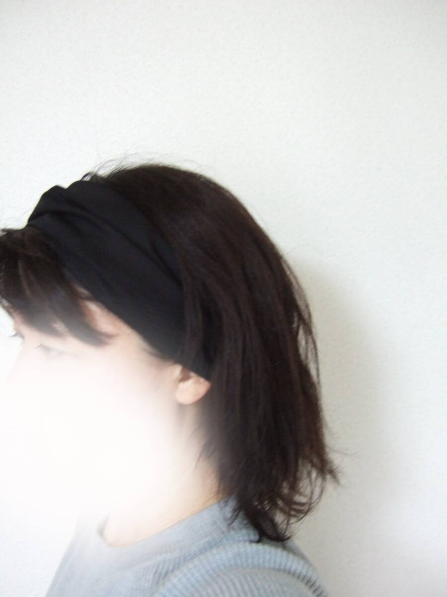 ★即決★ハンドメイド 艶っと感が素敵な柔らか プレミアムリネン 漆黒ゆるターバン *ヘアバンド 仕事にも フォーマルにも拍卖