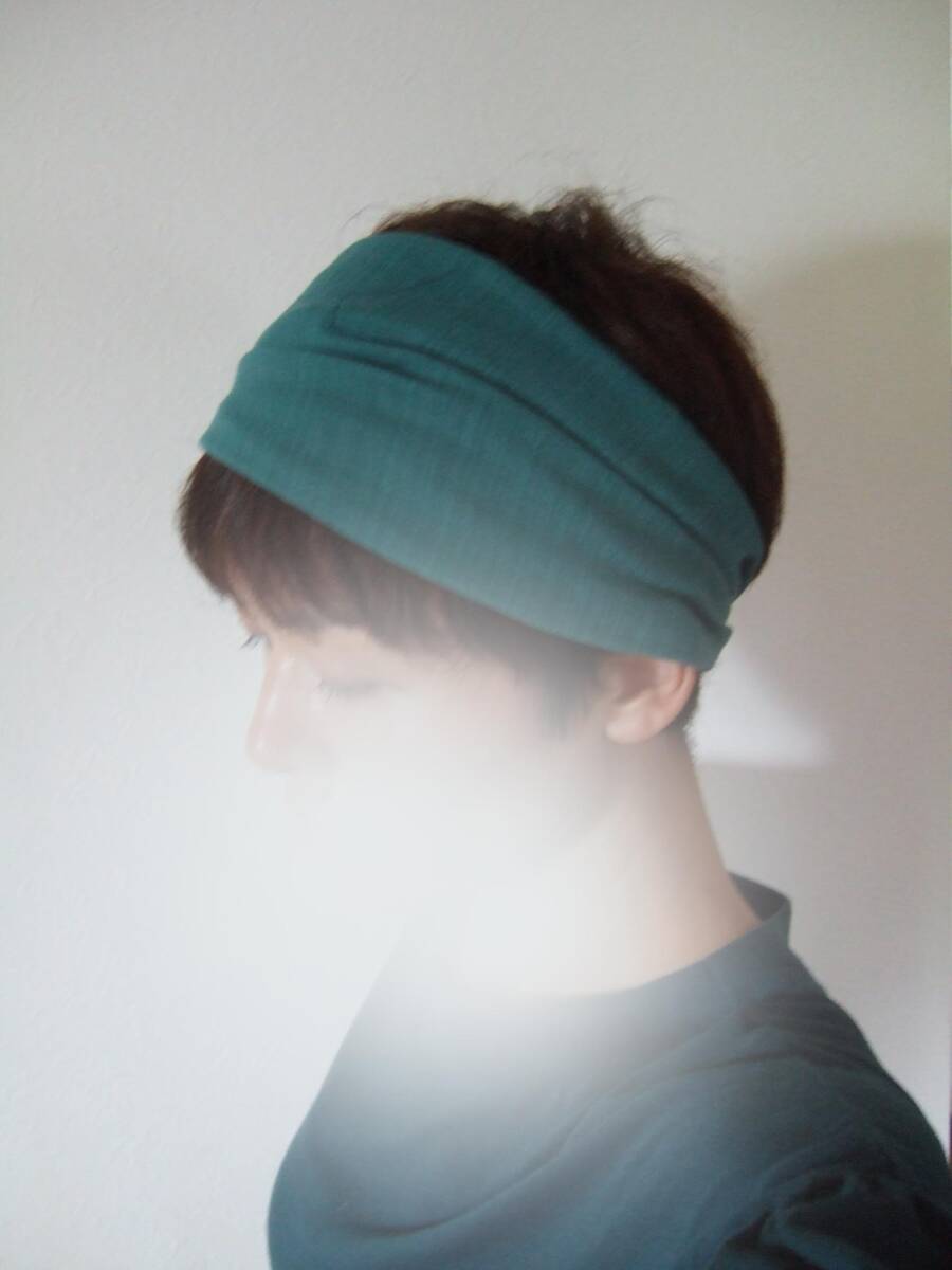 ★即決★ハンドメイド 肌触りの良いスラブダブルガーゼ 曖昧カラー ミスティグリーン 柔らかコットンのゆるターバン***ヘアバンド 拍卖